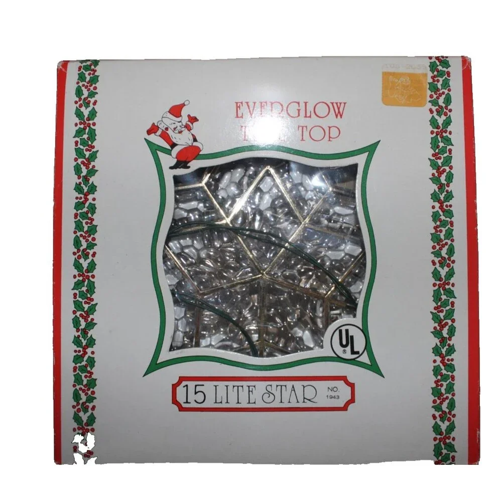 Vintage Everglow 15 Lite Star Tree Top  Christmas Tree Topper Made USA w/ Box